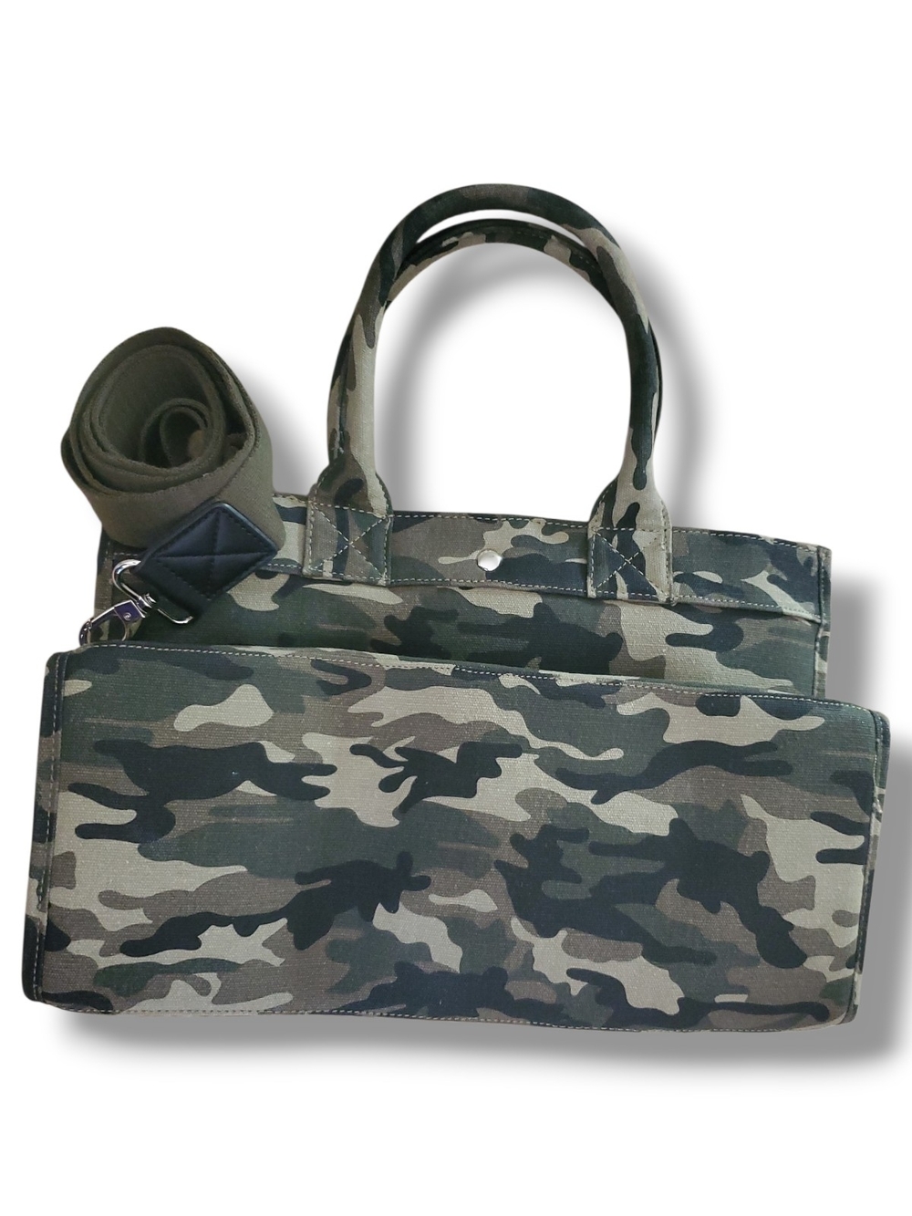 NWOT Milly Kate Camouflage Tote Bag Pink Orange Stripes Canvas Shoulder Bag - Picture 5 of 6